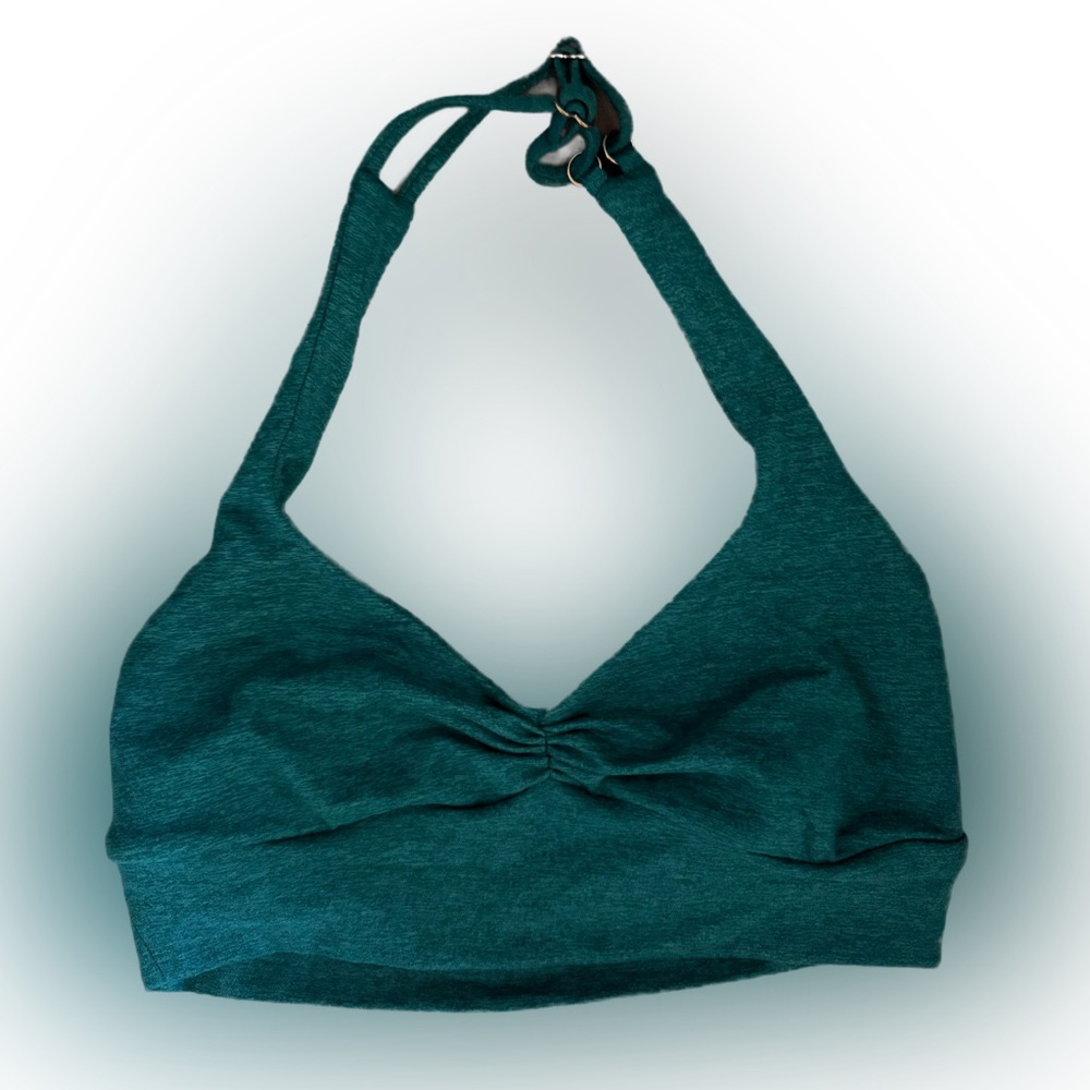 Bombshell sportswear Lagoon Teal Halter Bra with Ruched Front Backless